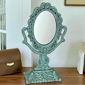 Antique Filigree Ornate Victorian Style Vanity Table Mirror Cast Iron Ornate